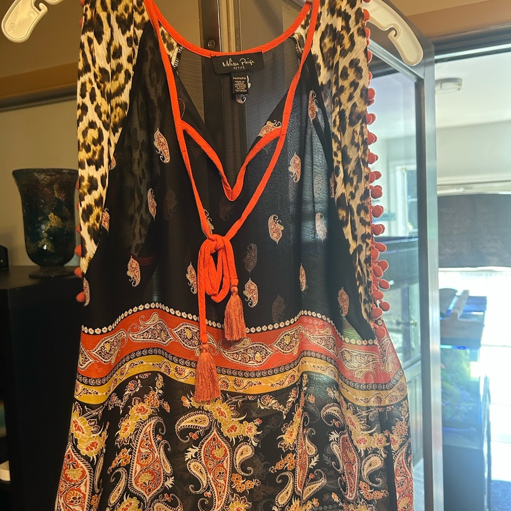 Walter Baker Black and Orange Paisley Dress